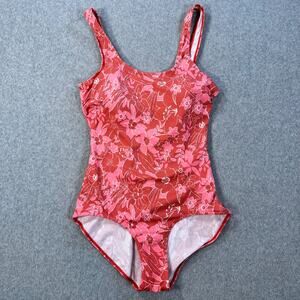 L.L. Bean One Piece Swimsuit Women's 16 Regular Pink Floral Shelf Bra Wide Strap